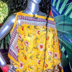 Max Studio Boho Yellow and Red Patterned Top